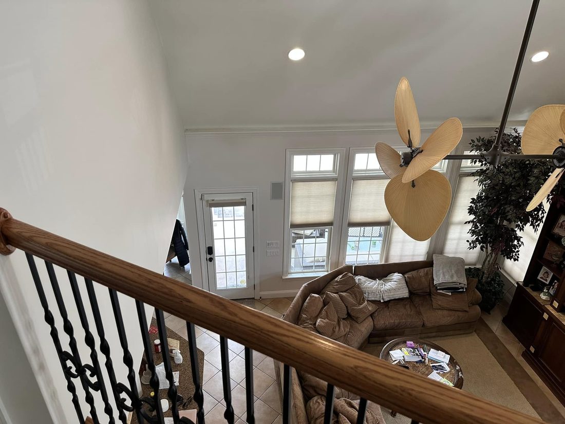 Two-story great room with custom railing